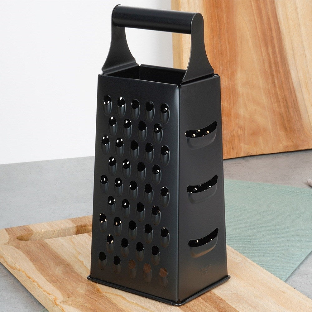 Kitchen grater, steel, black, 4-sided, 25 cm