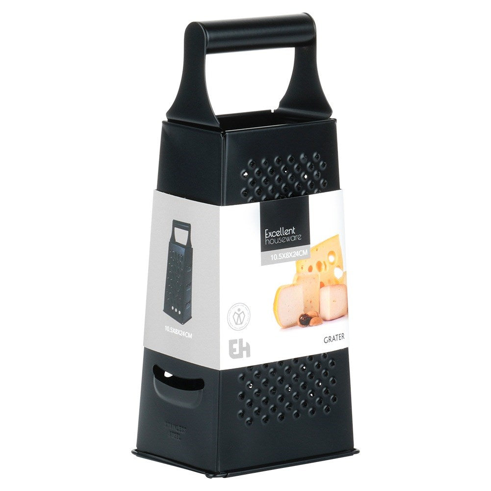 Kitchen grater, steel, black, 4-sided, 25 cm
