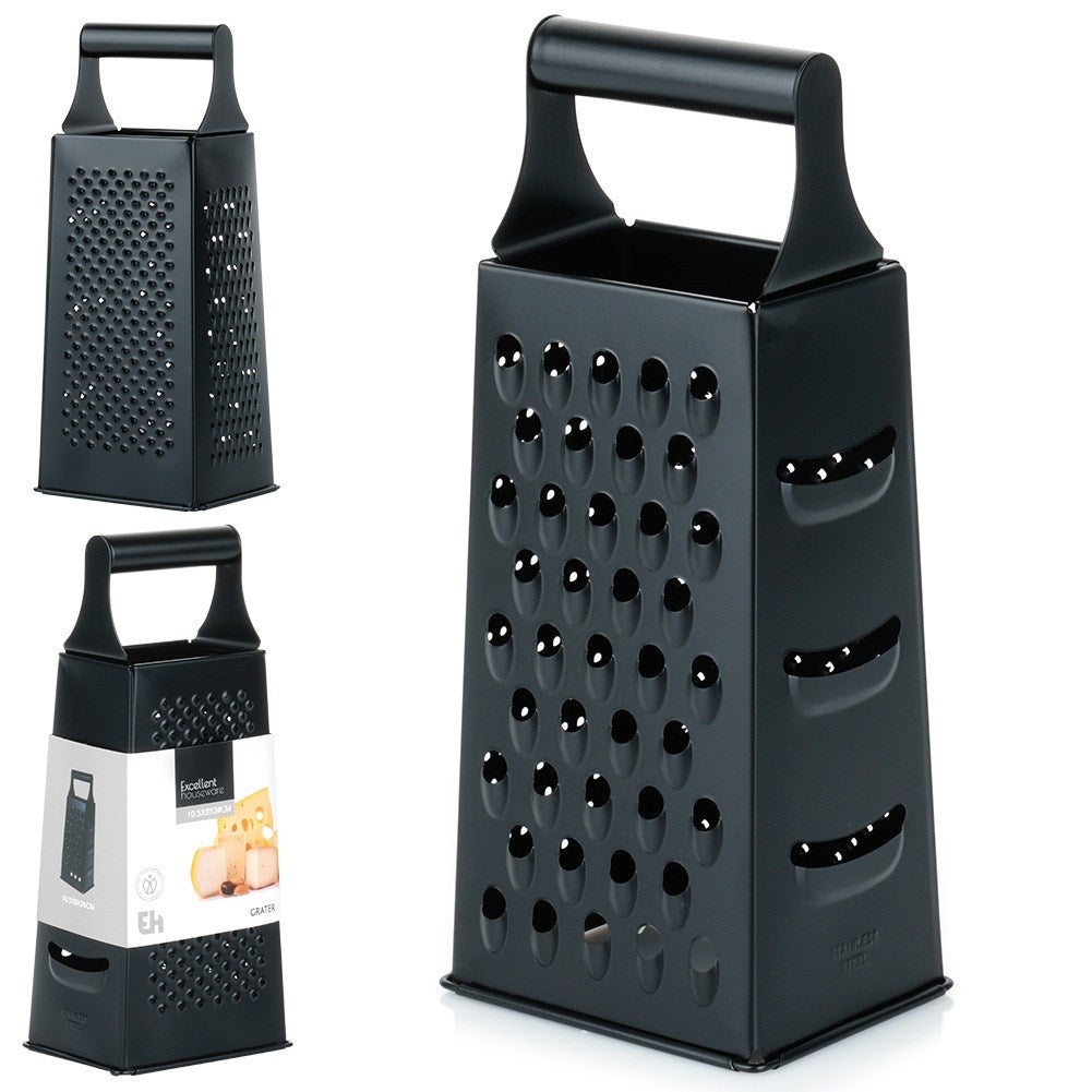 Kitchen grater, steel, black, 4-sided, 25 cm