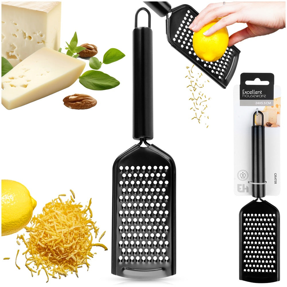 Kitchen grater, steel, black, flat, 24 cm
