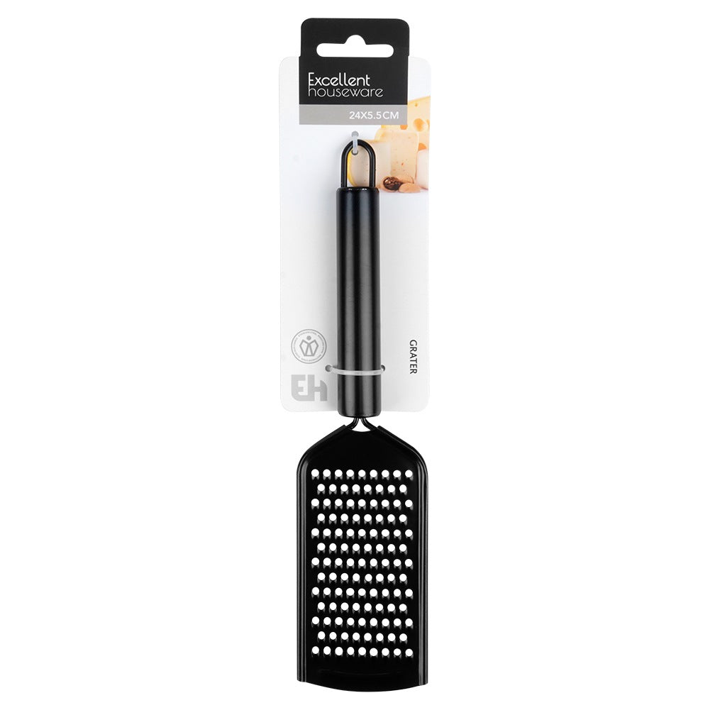 Kitchen grater, steel, black, flat, 24 cm