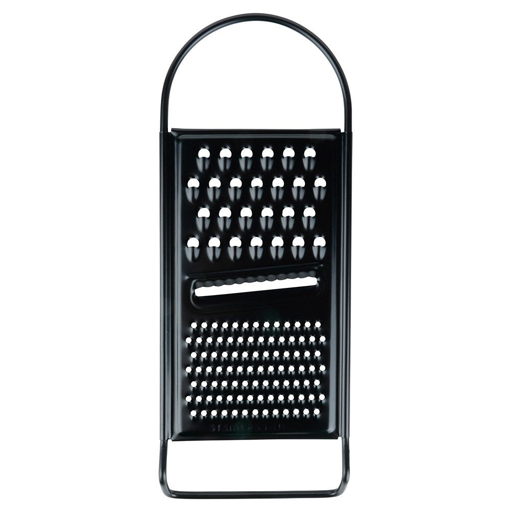 Kitchen grater, steel, black, flat, 3 blades, 28.5 cm