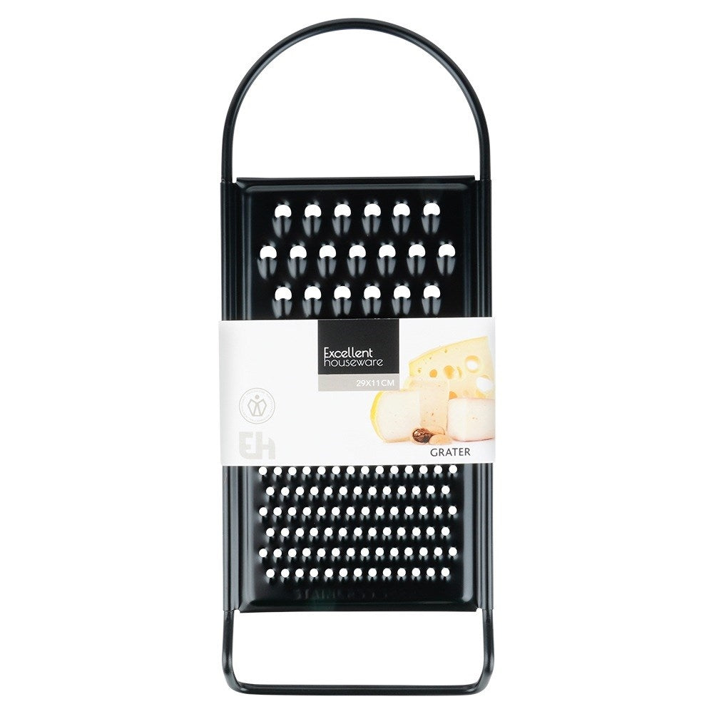 Kitchen grater, steel, black, flat, 3 blades, 28.5 cm