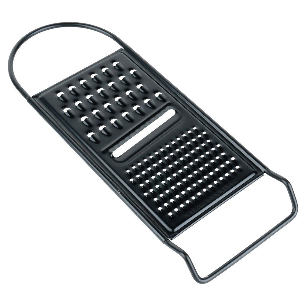 Kitchen grater, steel, black, flat, 3 blades, 28.5 cm