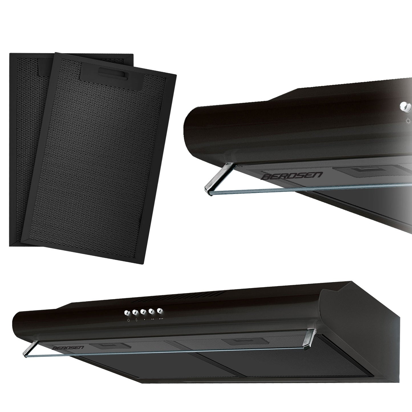 Under-Cabinet Kitchen Hood, 60cm, Black, Stainless Steel