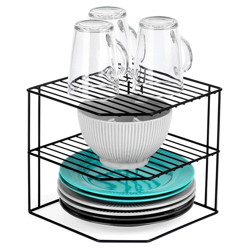 Kitchen metal shelf black, three levels, corner construction