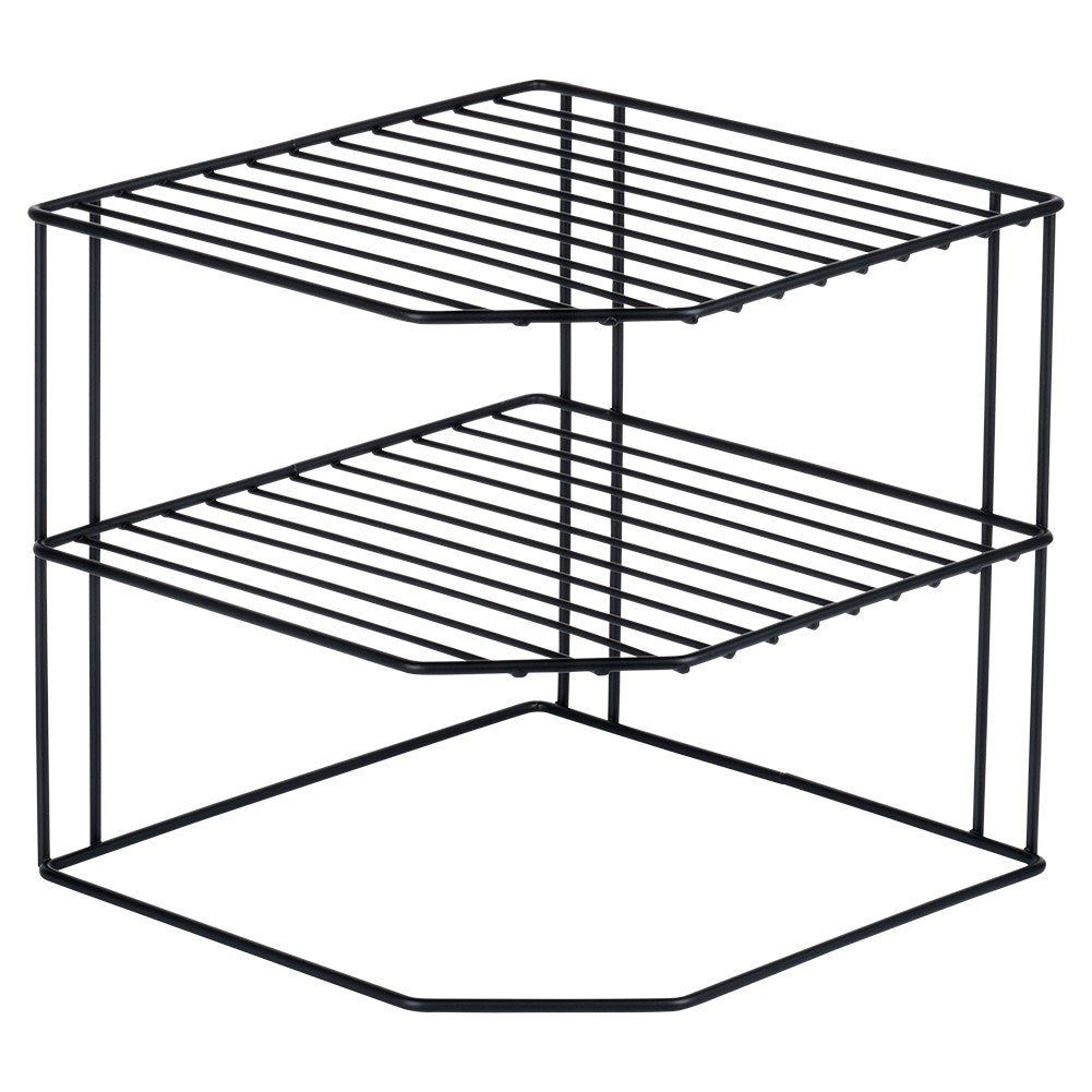 Kitchen metal shelf black, three levels, corner construction