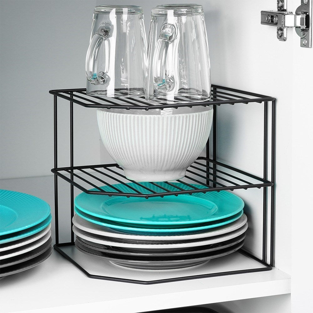 Kitchen metal shelf black, three levels, corner construction