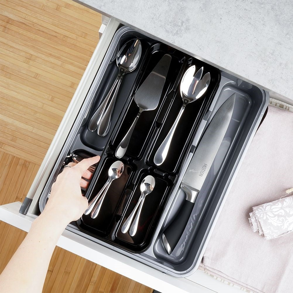 Kitchen organizer for cutlery with removable insert in grey/black