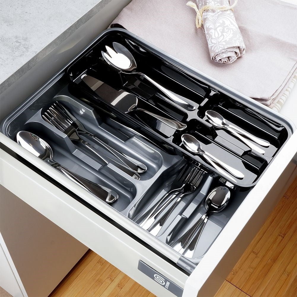 Kitchen organizer for cutlery with removable insert in grey/black