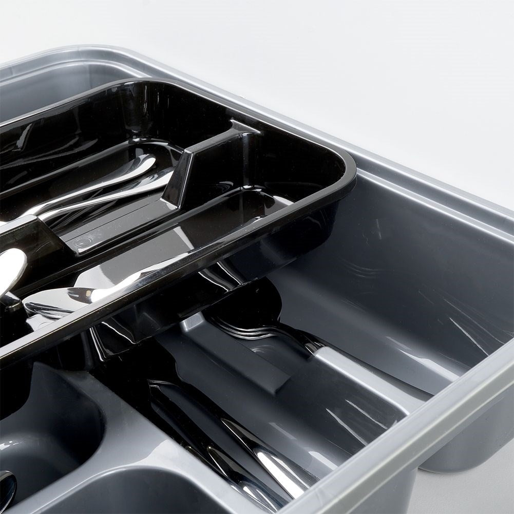 Kitchen organizer for cutlery with removable insert in grey/black