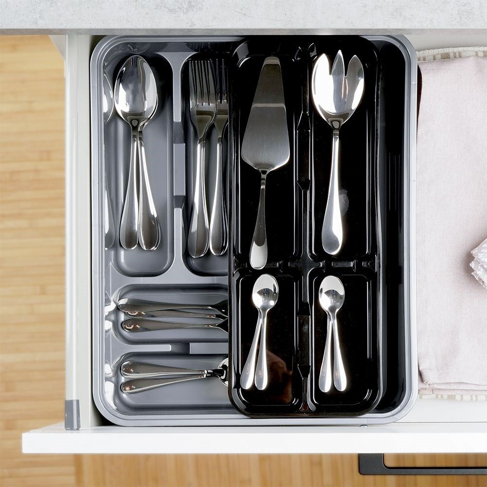 Kitchen organizer for cutlery with removable insert in grey/black