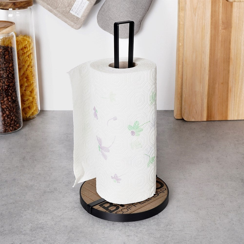 Kitchen rack for Paper Towels in Black Metal and MDF