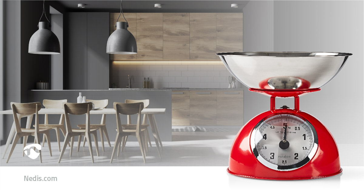 Kitchen scale | Analog | Stainless steel | Removable bowl | RED