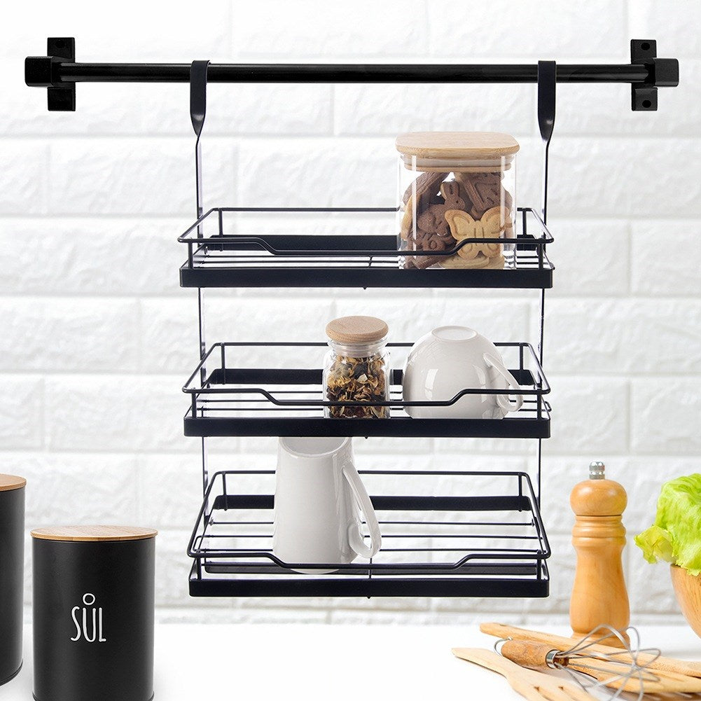 Kitchen shelf hung on a rail, metal, black, RADKA, 32x11x46 cm