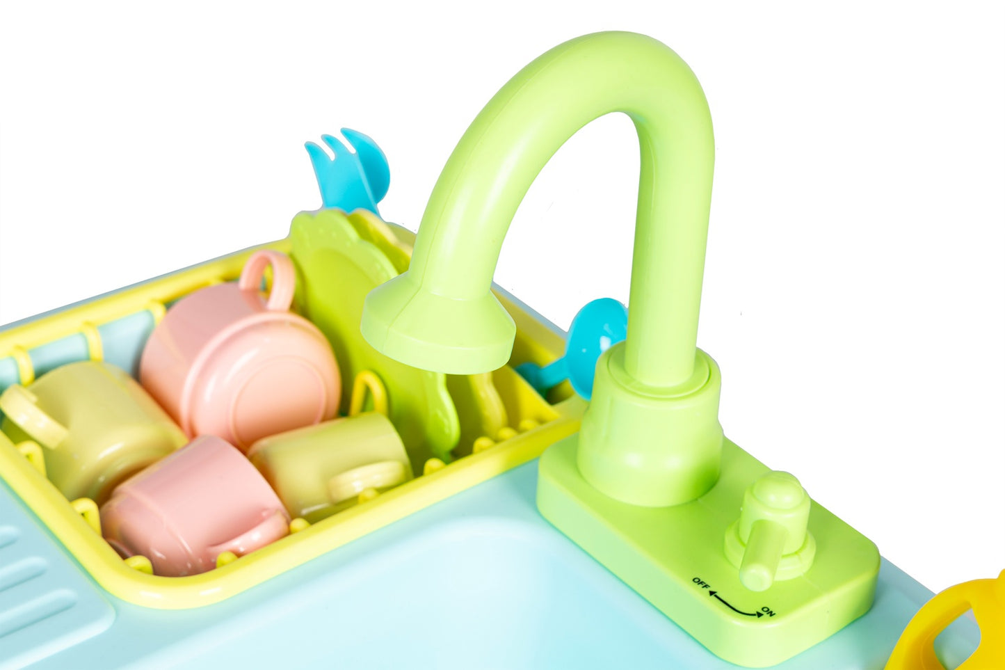 Kitchen sink with tap filled with water, 12 accessories, children's toy