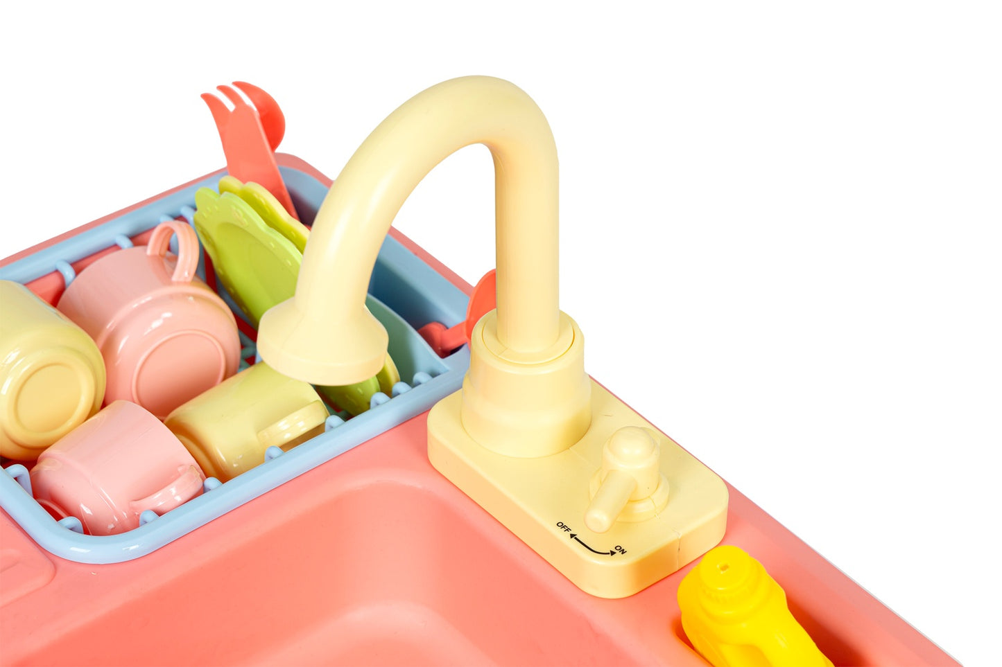 Kitchen sink with tap filled with water, 12 accessories, children's toy