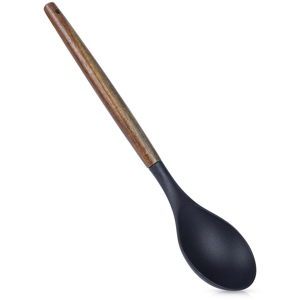 Kitchen spoon in acacia wood and thermoplastic for cooking
