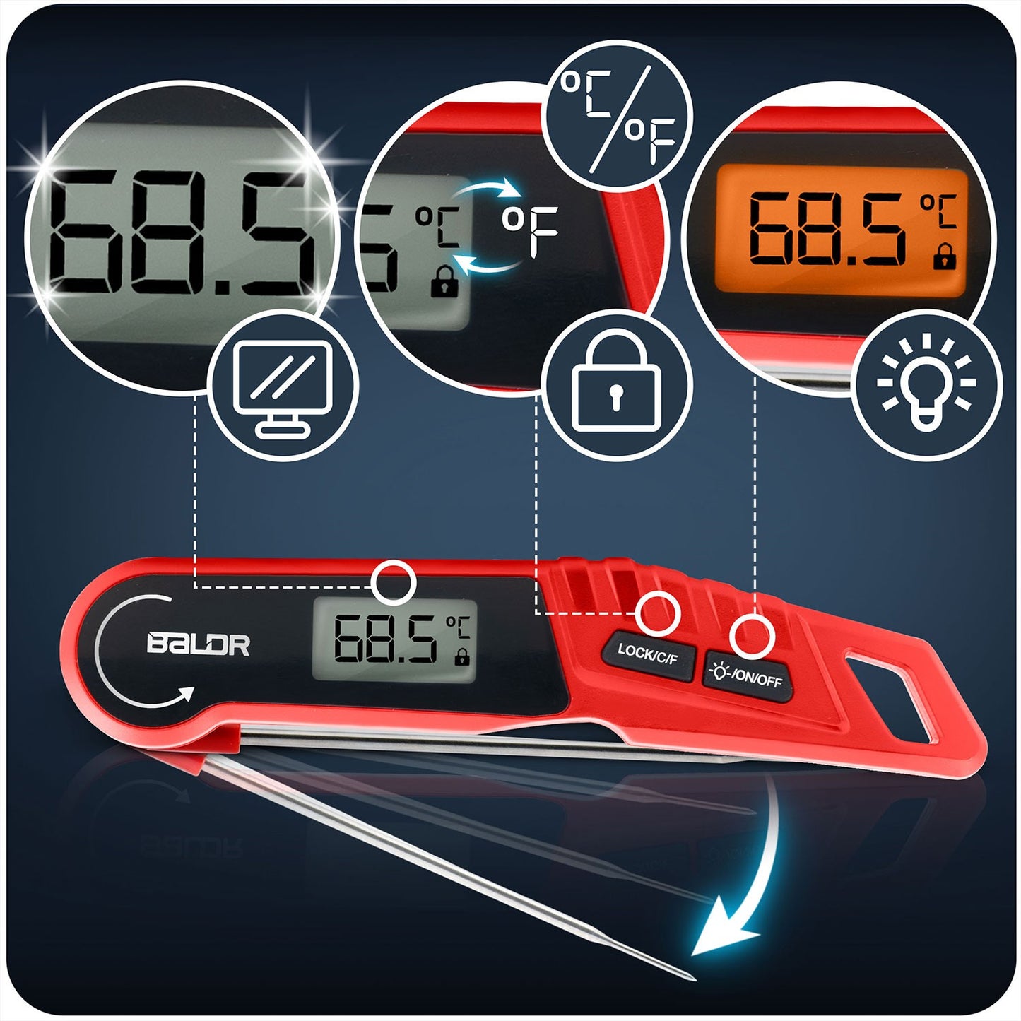 Kitchen thermometer for meat, pin probe, Baldr BD-130