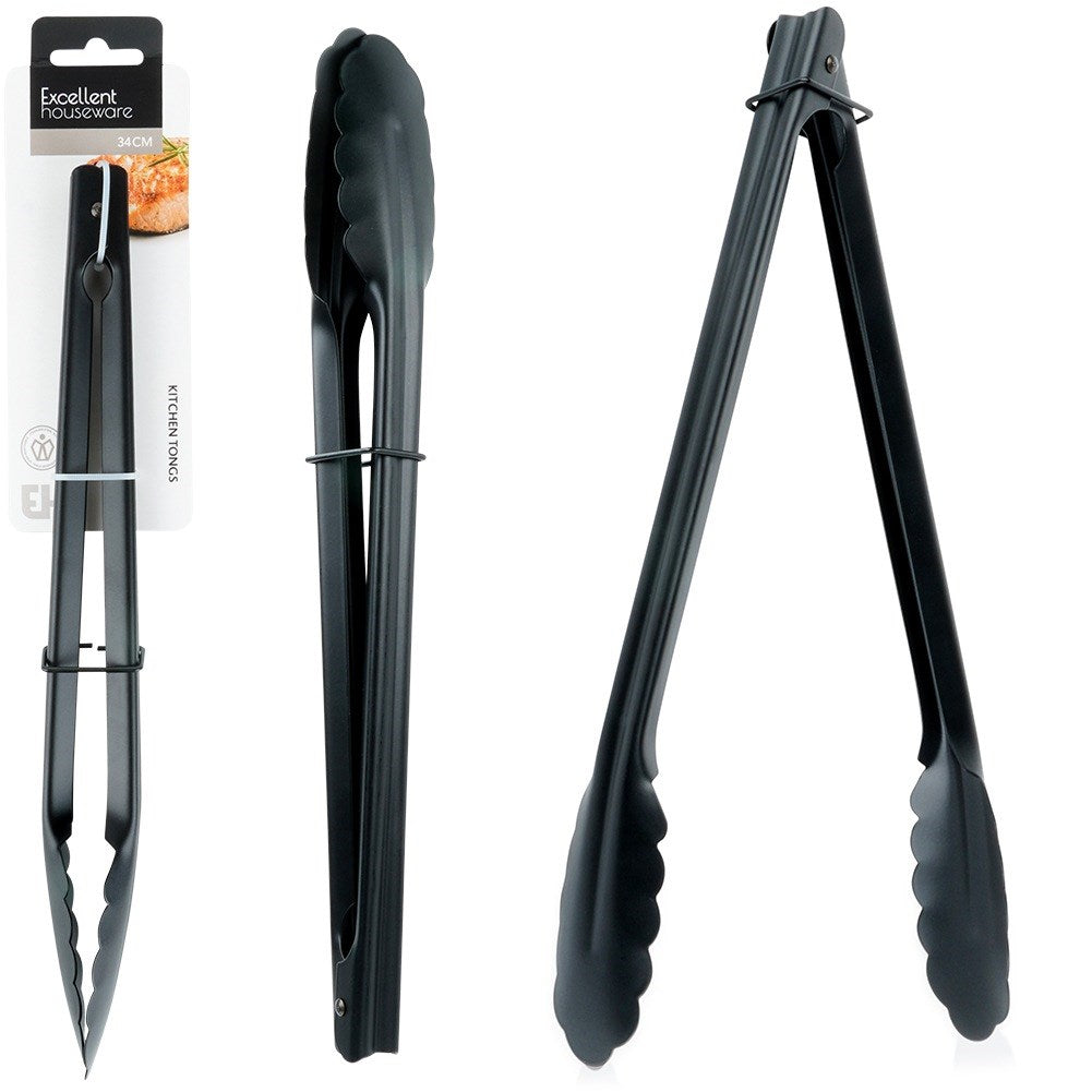 Kitchen tongs steel black 31 cm