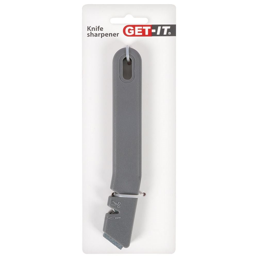 Knife and scissor sharpener with extra sharpening stone in stainless steel
