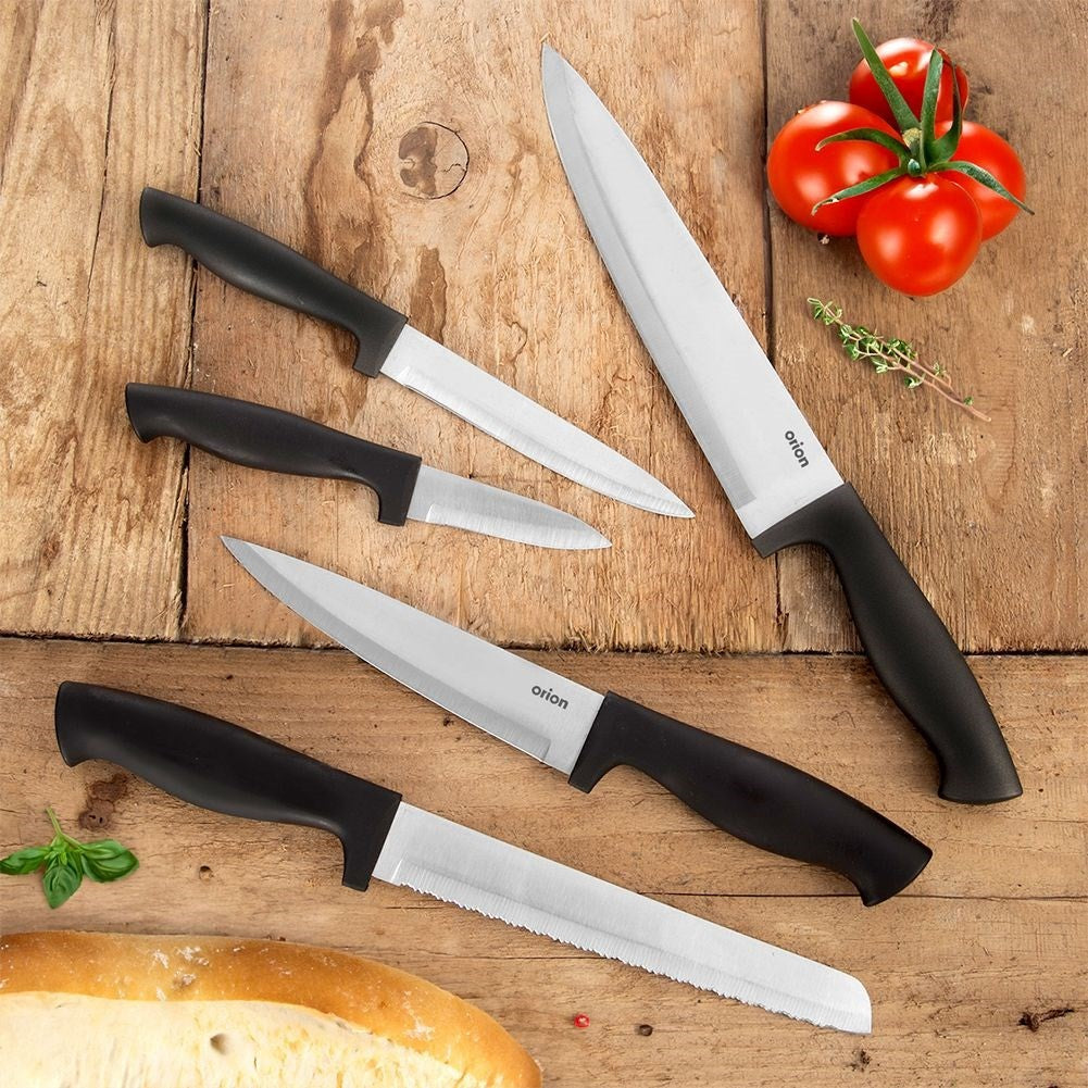 Knife rack in acacia wood with 5 stainless knives and non-slip grip