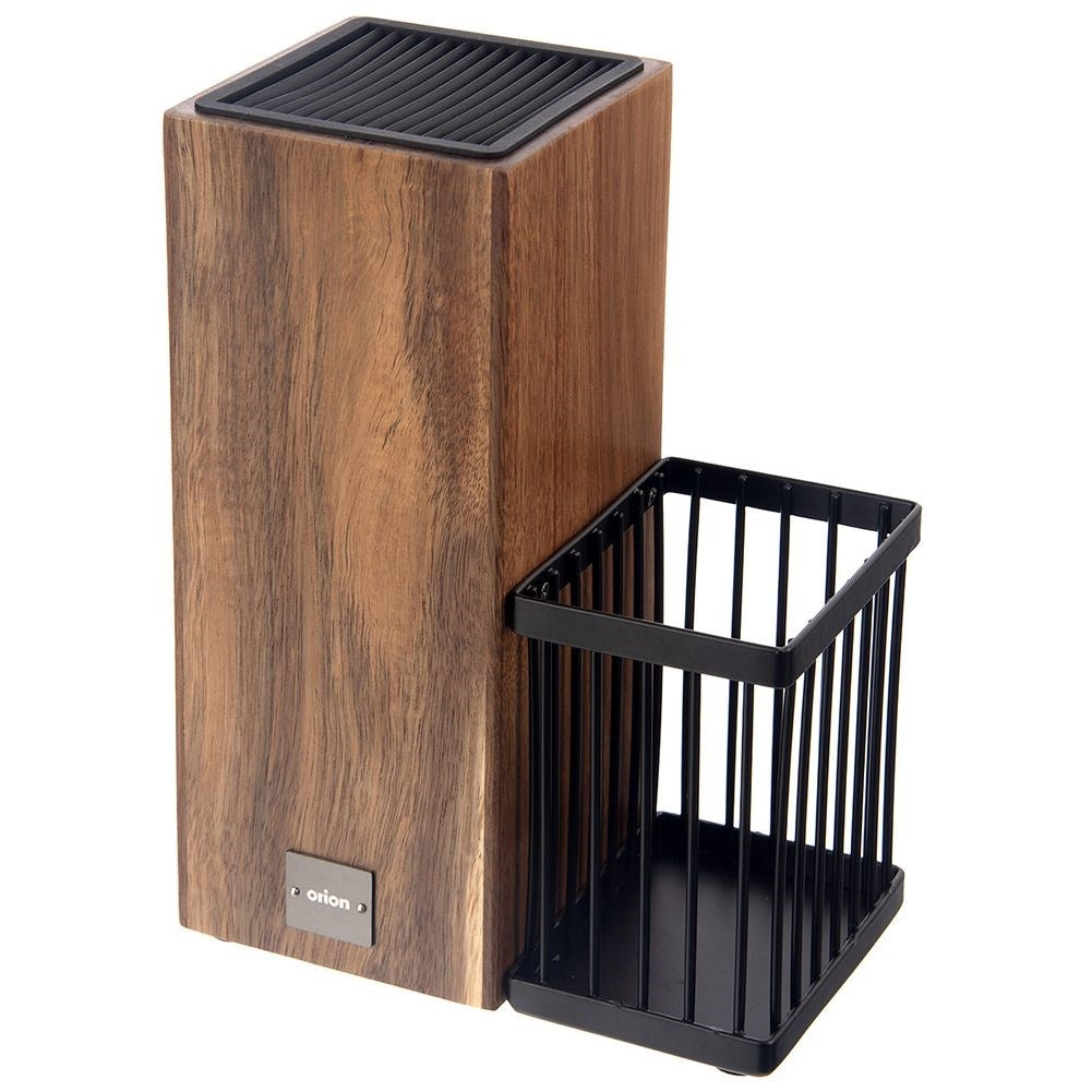 Knife rack in acacia wood with 5 stainless knives and non-slip grip