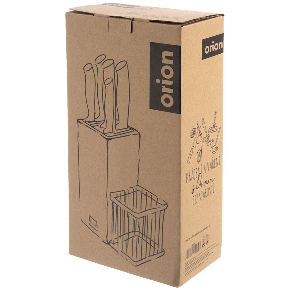 Knife rack in acacia wood with 5 stainless knives and non-slip grip
