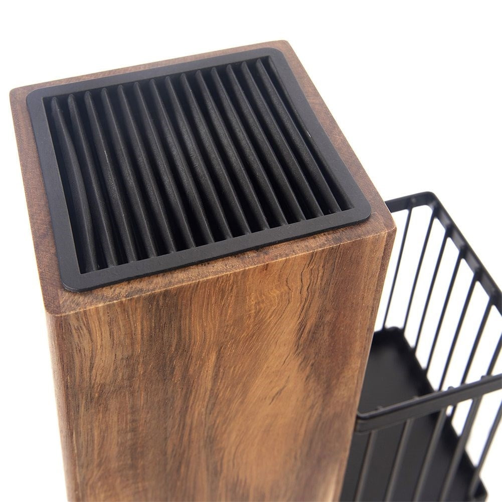 Knife rack in acacia wood with 5 stainless knives and non-slip grip