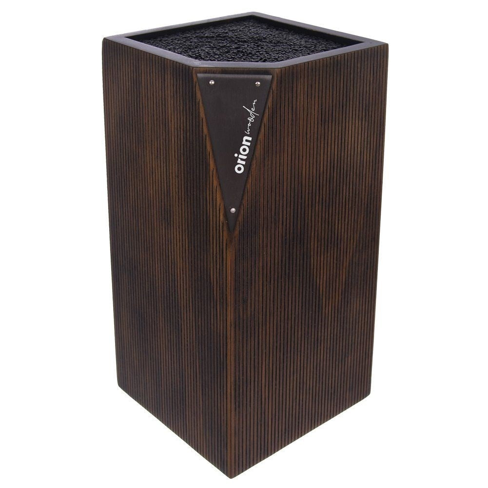 Knife rack in dark wood with black plastic brush for protection