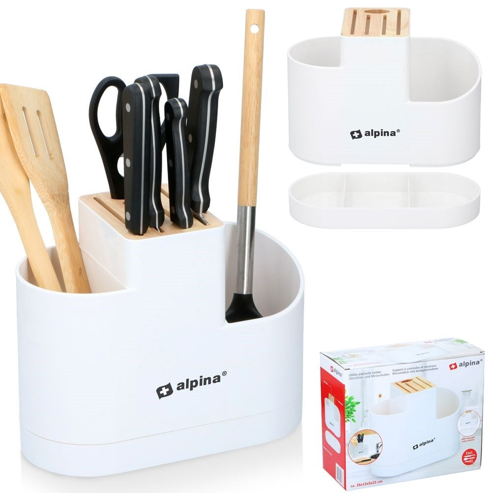 Knife rack with removable tray for easy cleaning