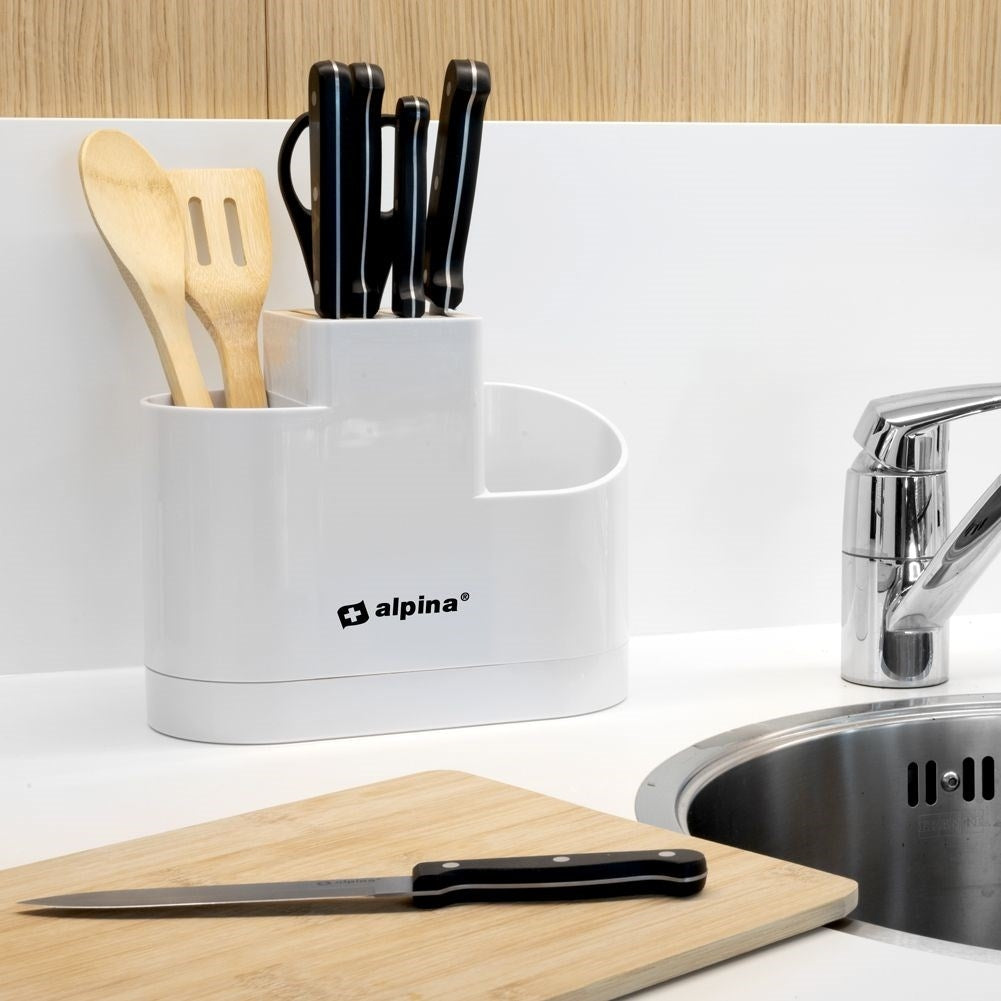 Knife rack with removable tray for easy cleaning