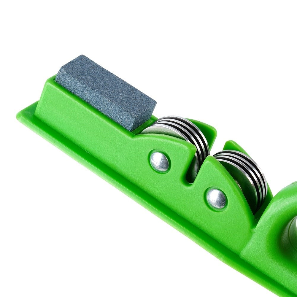Knife sharpener for stainless steel knives with whetstone and metal rollers