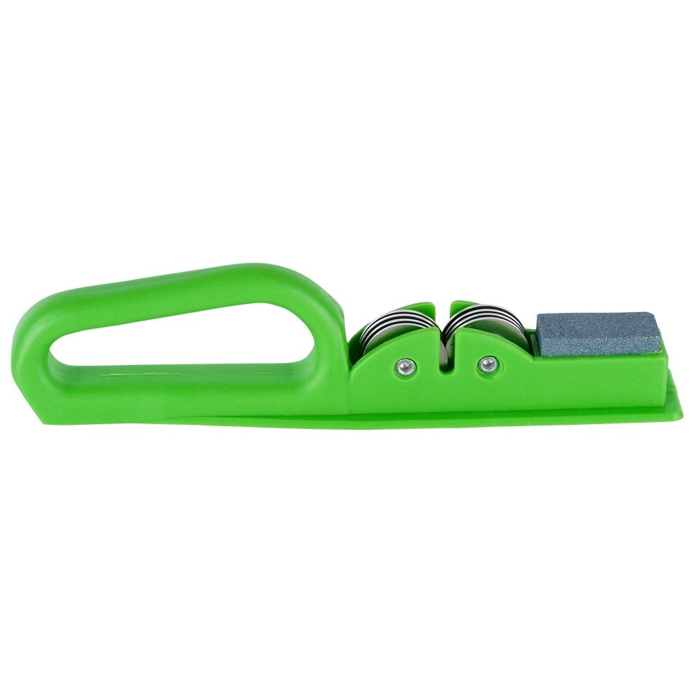 Knife sharpener for stainless steel knives with whetstone and metal rollers