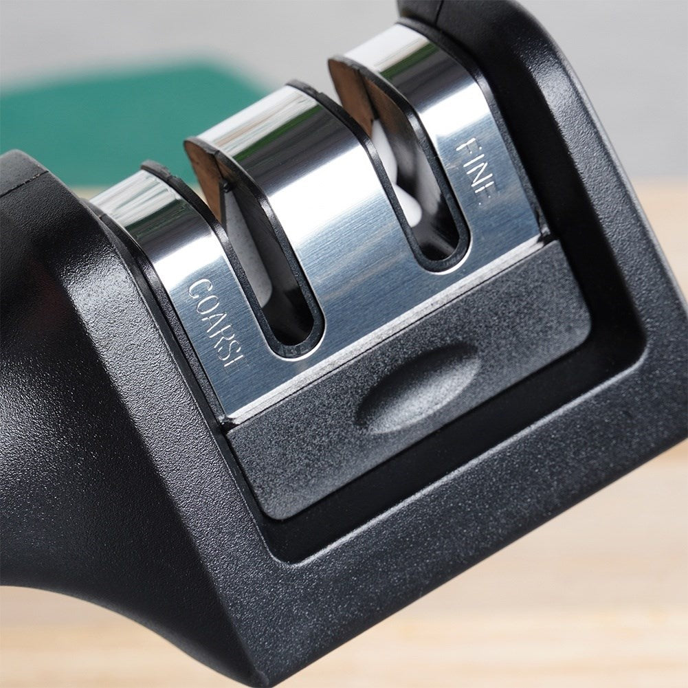 Knife sharpener with carbon and ceramic head for stainless steel knives