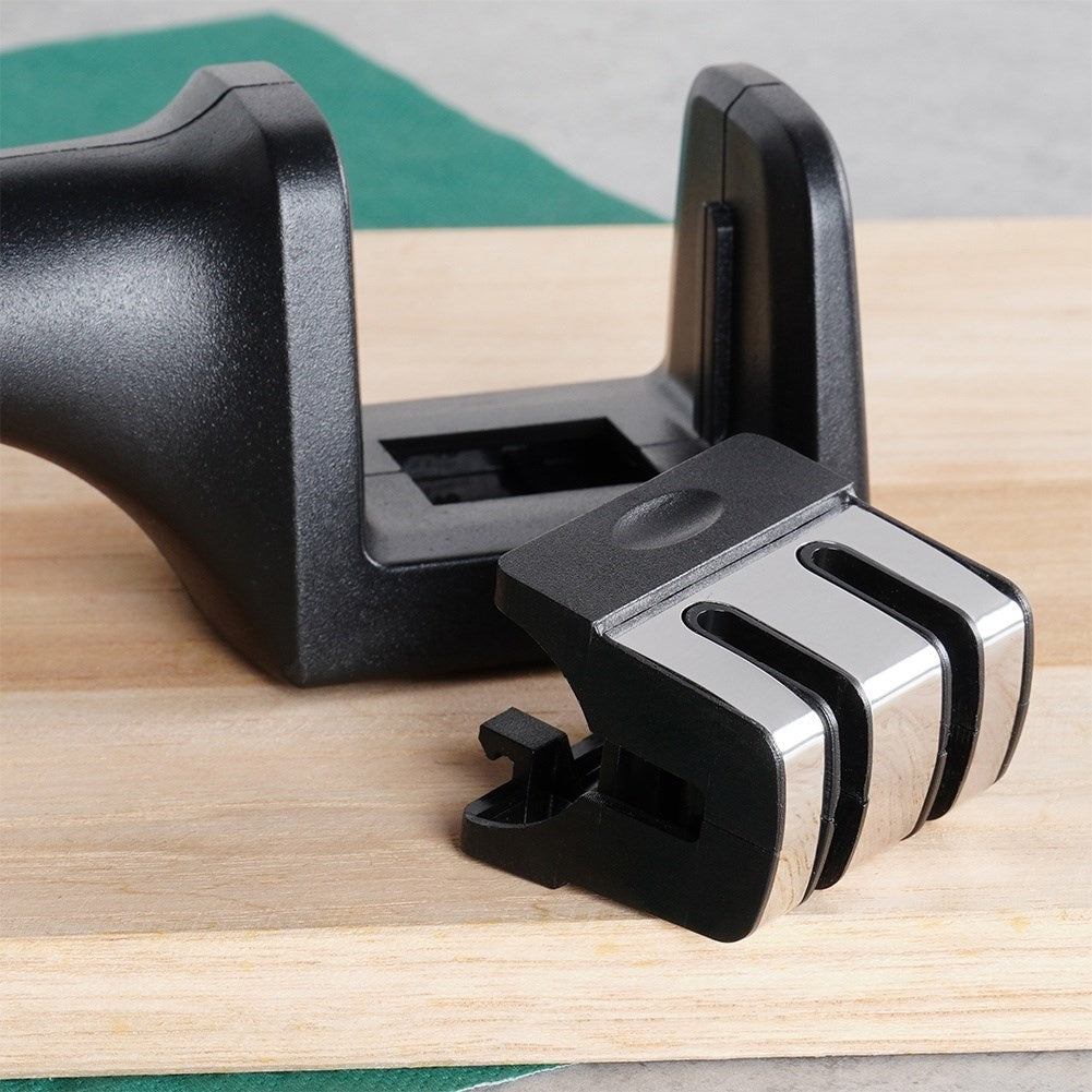 Knife sharpener with carbon and ceramic head for stainless steel knives