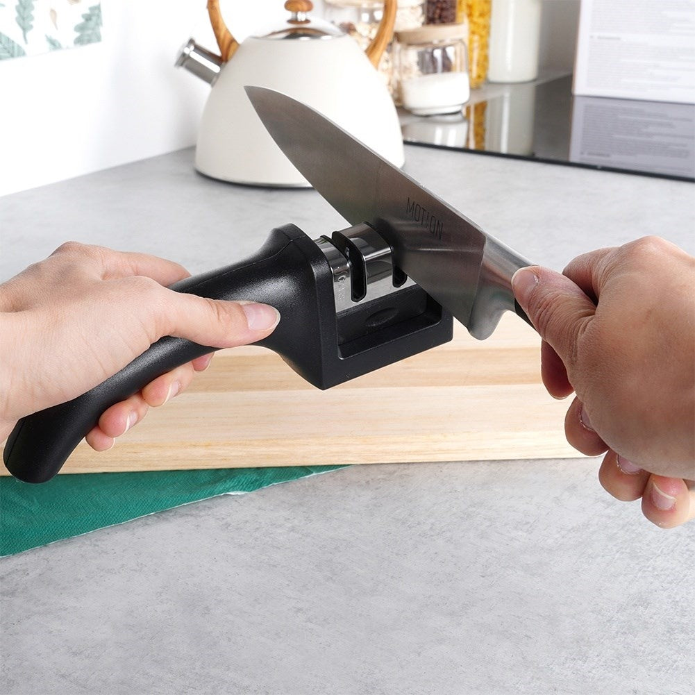 Knife sharpener with carbon and ceramic head for stainless steel knives
