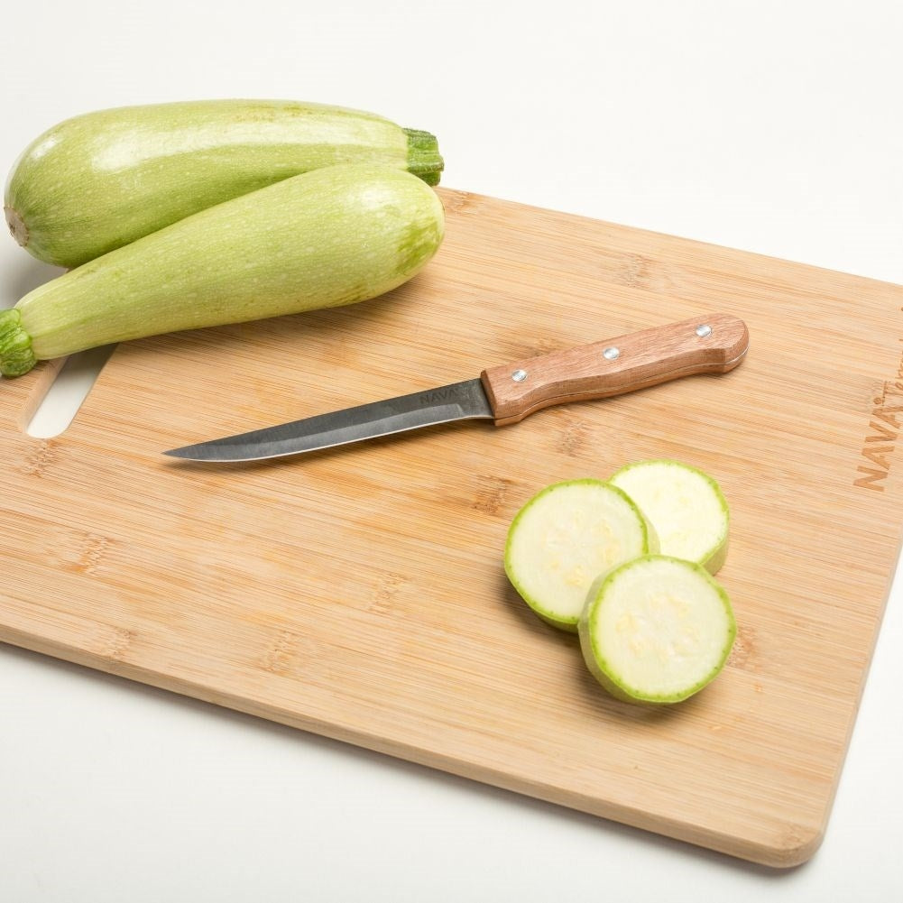 Knife with stainless steel blade and riveted wooden handle
