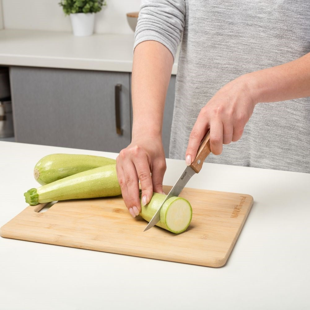 Knife with stainless steel blade and riveted wooden handle