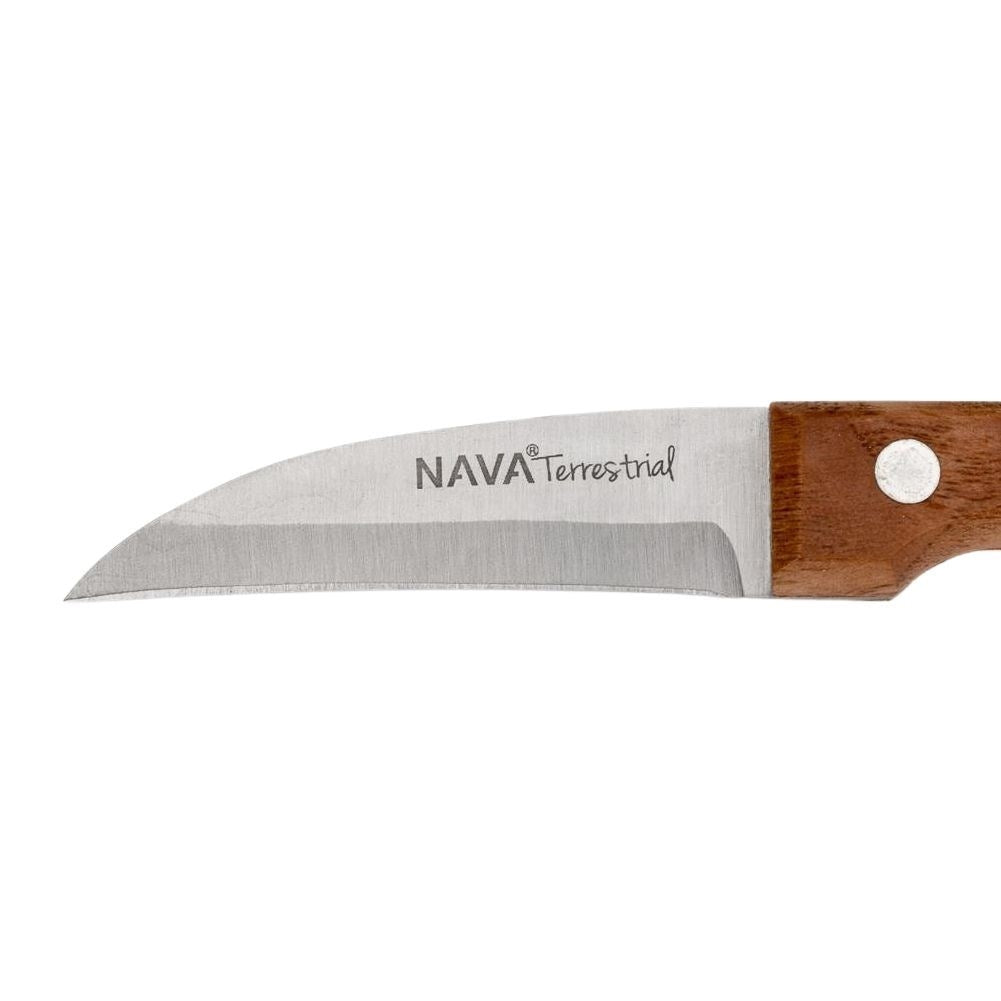 Knives: Stainless steel, riveted wooden handle, perfect for peeling