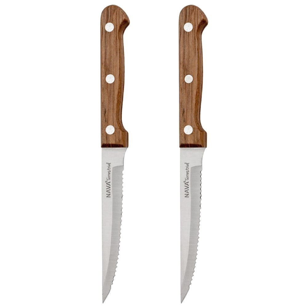 Knives with stainless steel blade and riveted wooden handle