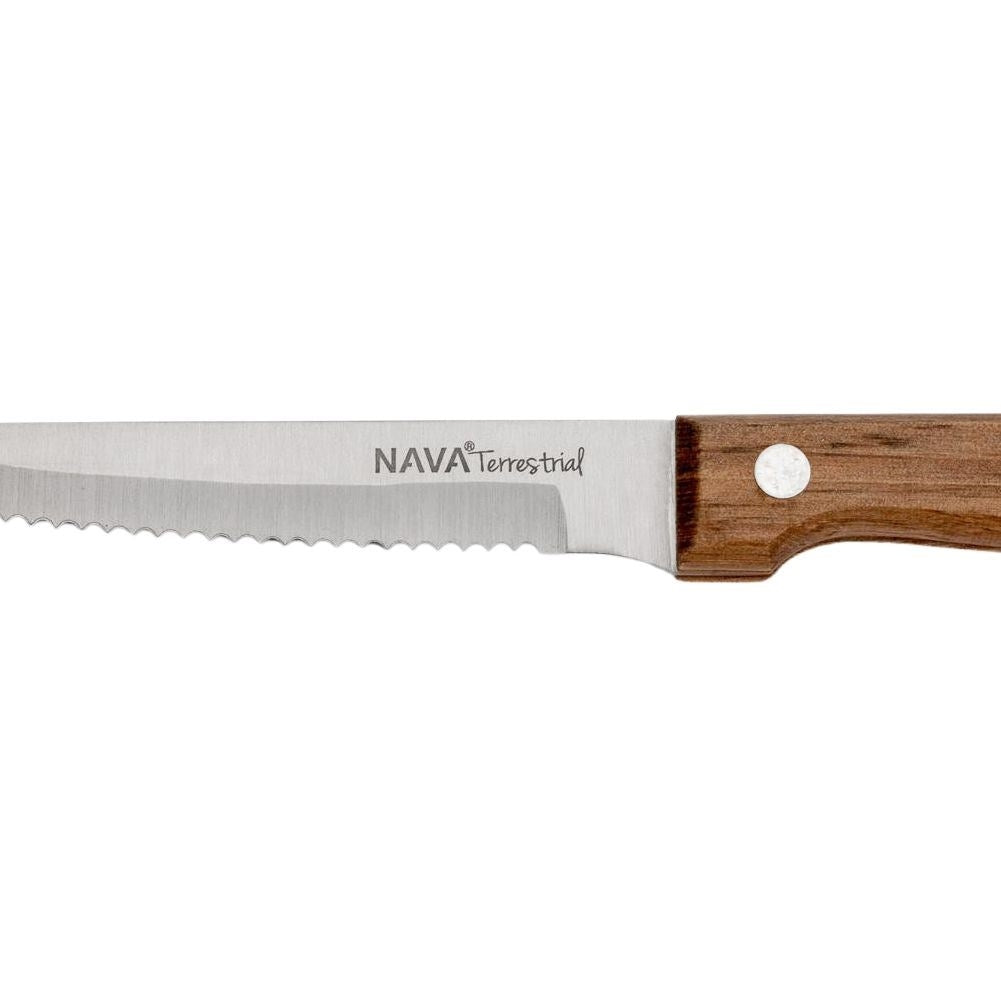 Knives with stainless steel blade and riveted wooden handle