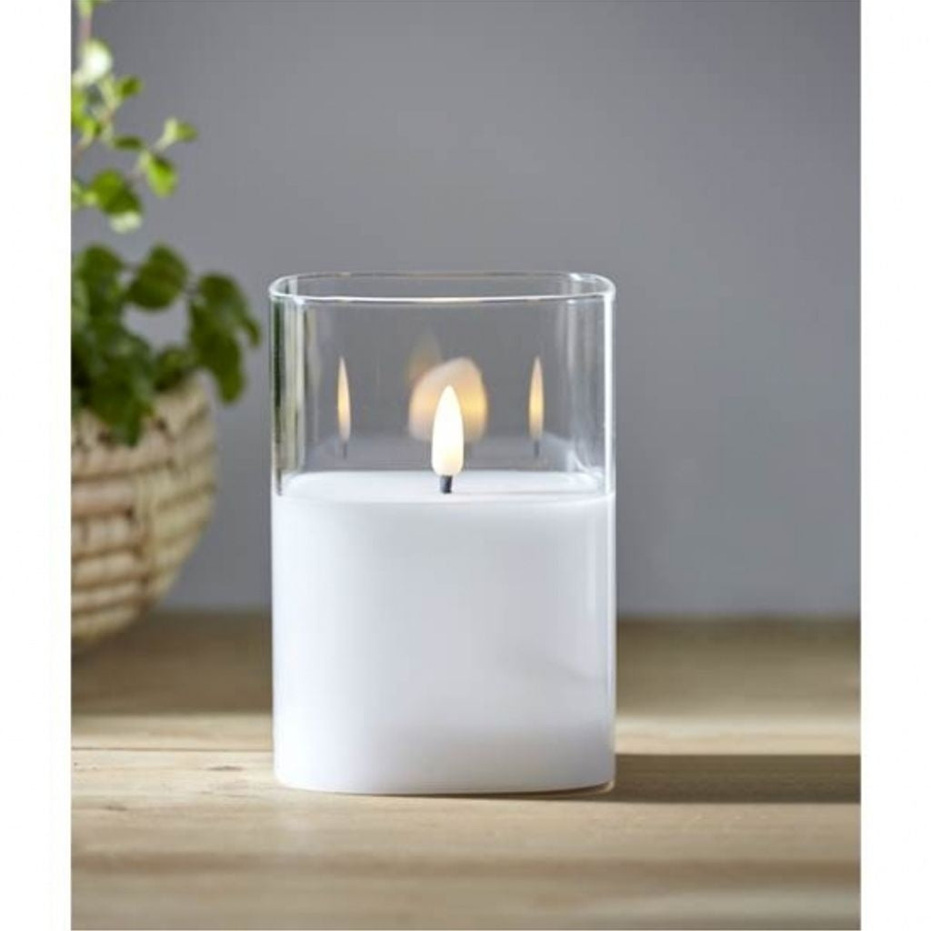 LED BLOCK LIGHT FLAME in clear glass / 12.5 cm / Battery / Timer