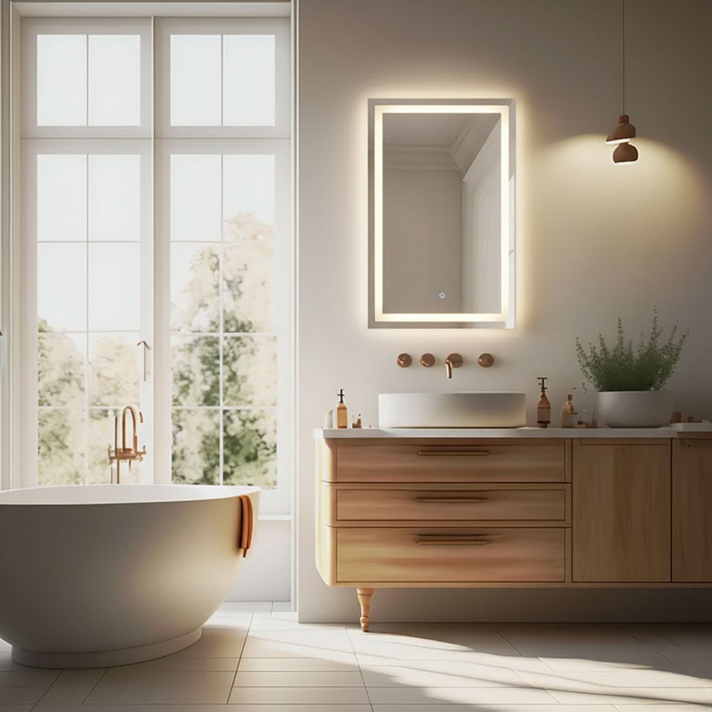 LED Bathroom Mirror 50x70 cm, 3 Light Colors, Touch Switch