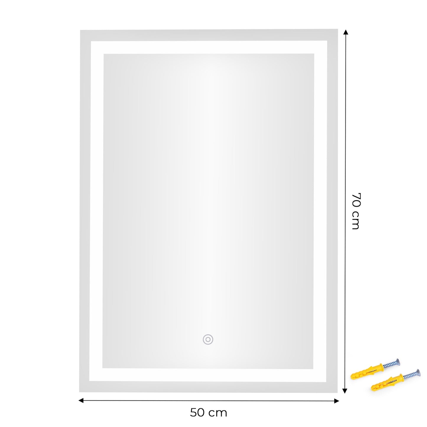 LED Bathroom Mirror 50x70 cm, 3 Light Colors, Touch Switch