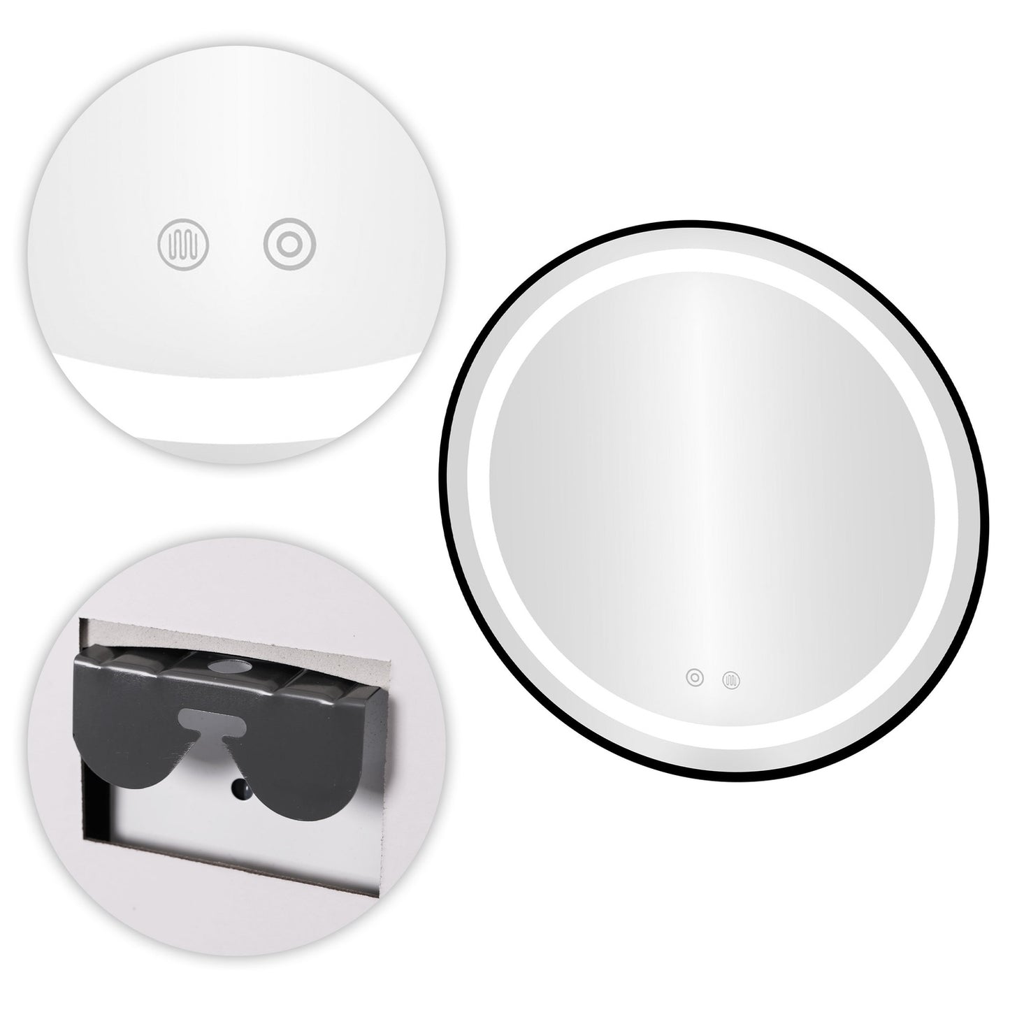 LED Bathroom Mirror, 60 cm Round, Touch Switch, 3 Light Colors
