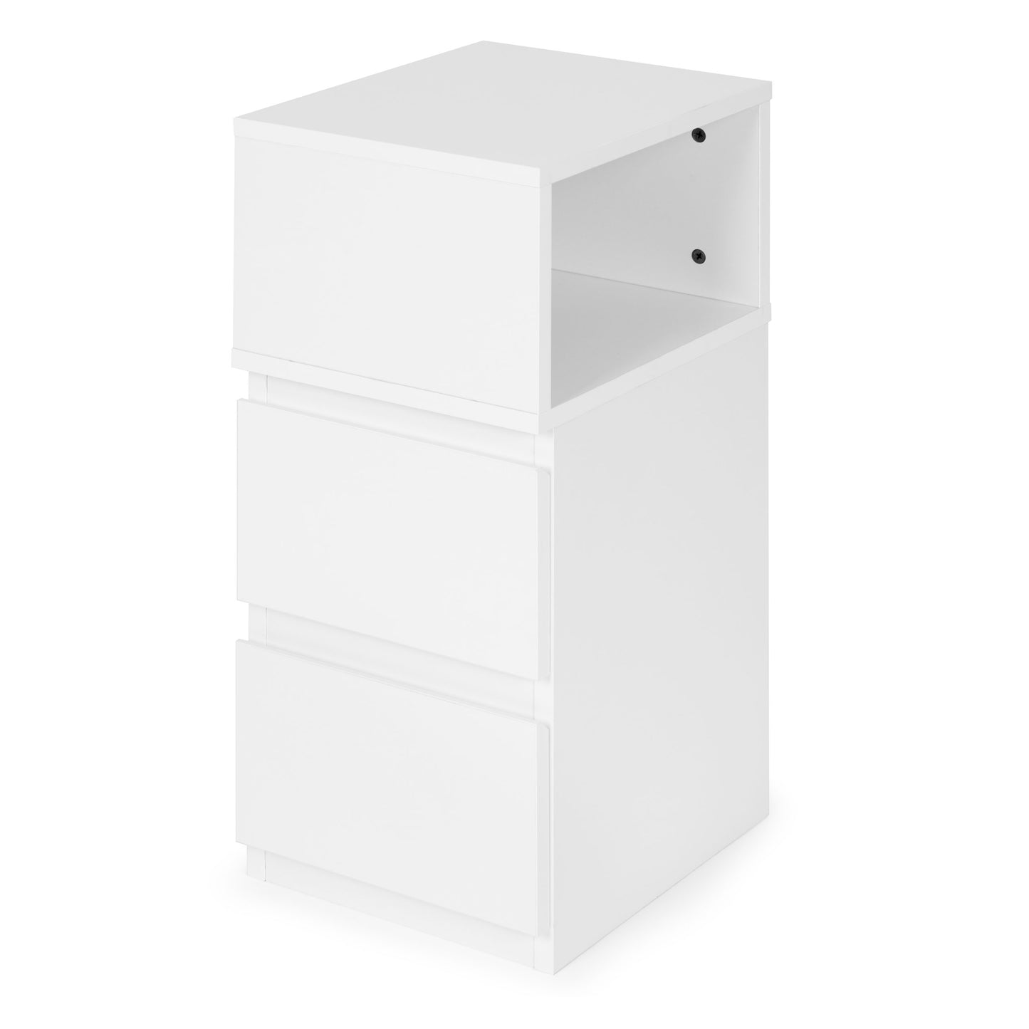 LED Bedside Table with 2 Drawers, White MDF, Remote-Controlled