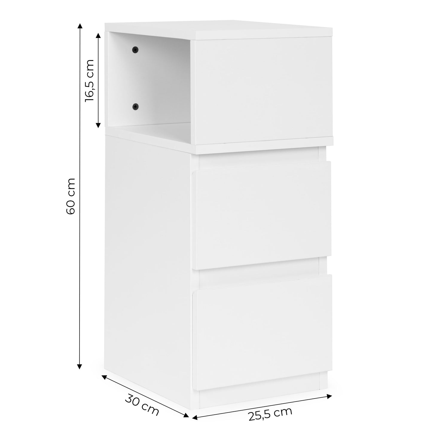 LED Bedside Table with 2 Drawers, White MDF, Remote-Controlled