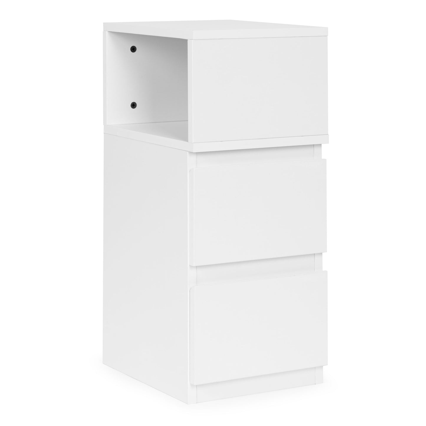LED Bedside Table with 2 Drawers, White MDF, Remote-Controlled