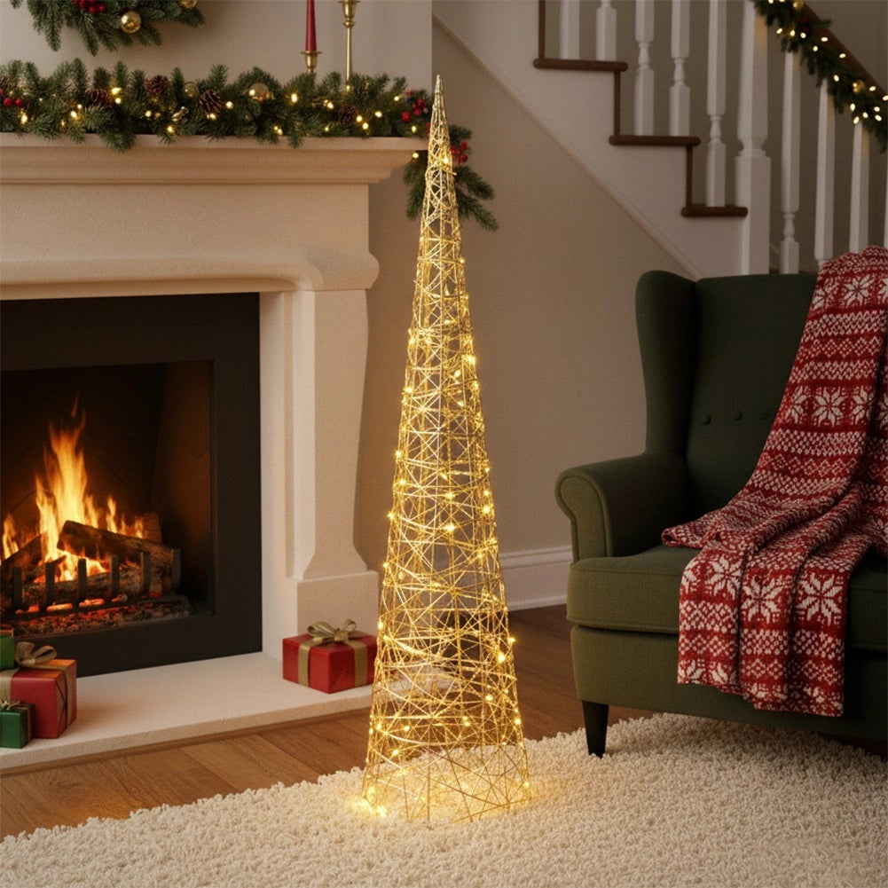 LED Christmas Cone Tree, Gold, 40 Lights, 80 cm